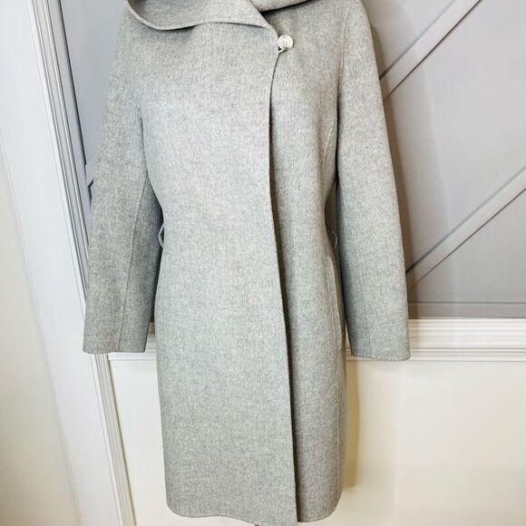Theory Gray Wool / Cashmere Blend Wilrose Winsome Hooded Coat Size Large - Picture 5 of 14
